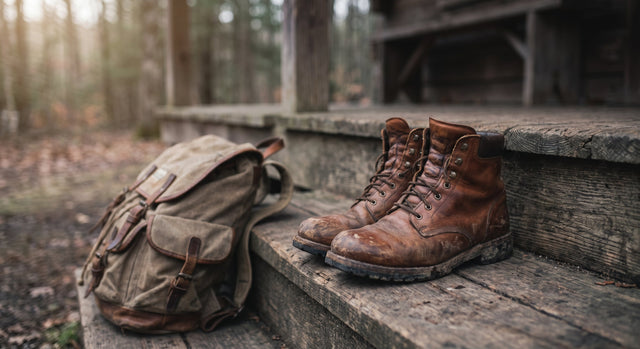 Leather boots and gear outdoors
